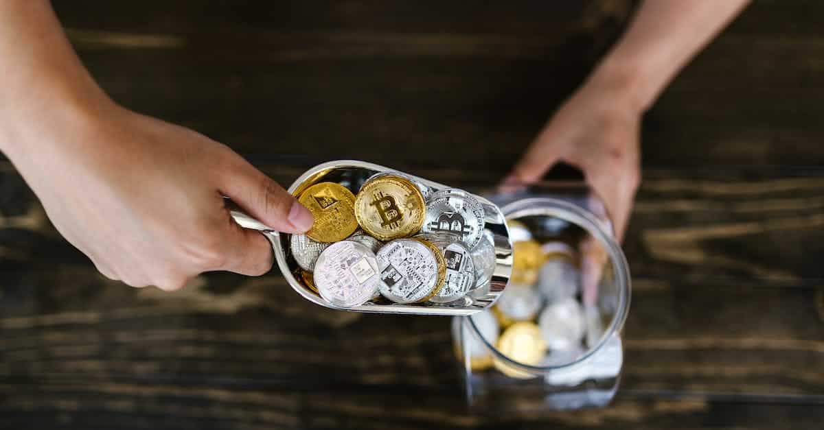 coins on a scooper